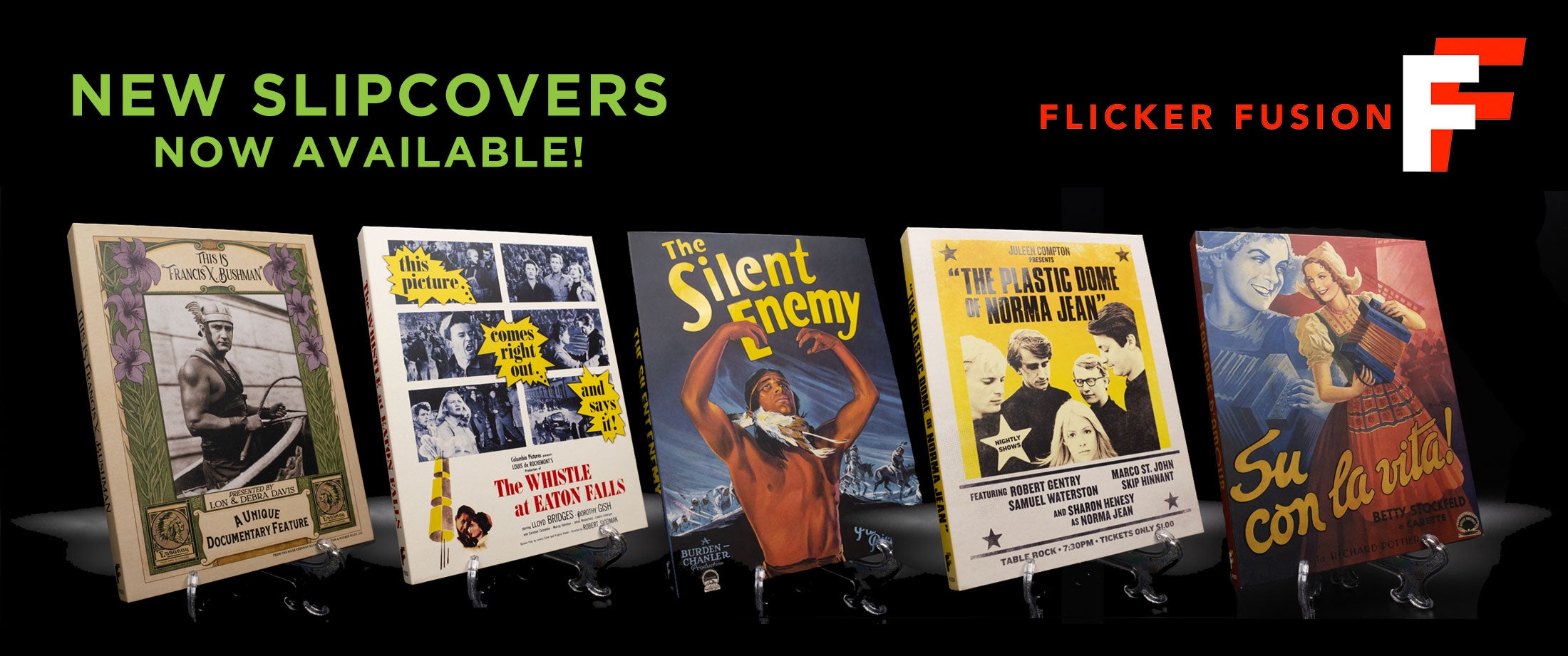 Flicker Fusion is a sublabel from Flicker Alley and now the entire series is available with limited edition blu-ray slipcovers. Collect them all, including Francis X. Bushman, The Whistle at Eaton Falls, The Silent Enemy, The Plastic Dome of Norma Jean/Stranded, and Fanfare of Love/The Bad Seed.